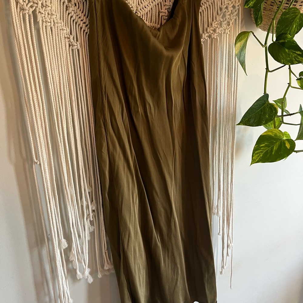 Anthropologie Olive Satin skirt